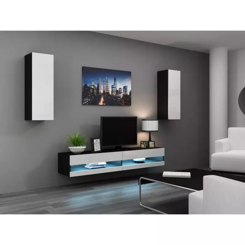 Cama Meble VIGO NEW 30/140/40 TV Stand, 1400×400×300 mm, Black Top, Particle Board, Black Frame