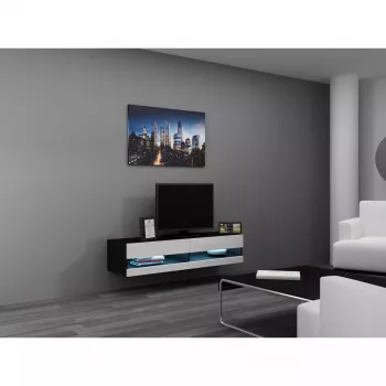Cama Meble VIGO NEW 30/140/40 TV Stand, 1400×400×300 mm, Black Top, Particle Board, Black Frame