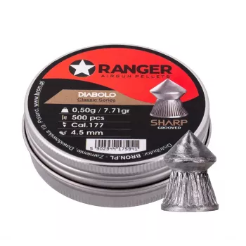 Airgun pellets RANGER CLAS03.45.500 — 4.5 mm diabolo, sharp grooved point, 500 pcs in aluminum dispenser