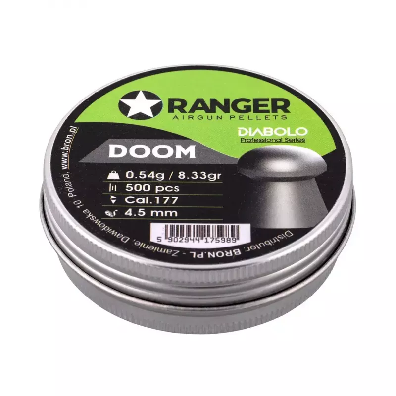 Airgun pellets RANGER 4.5 mm Diabolo Professional Doom, 0.54 g, 500 pcs, aluminum dispenser