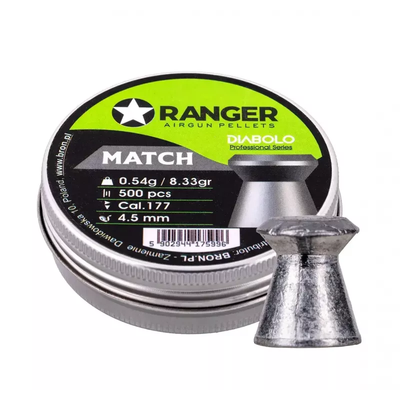Airgun pellets RANGER PRORO 4.5 mm Diabolo — 500 pcs, silver, aluminum dispenser