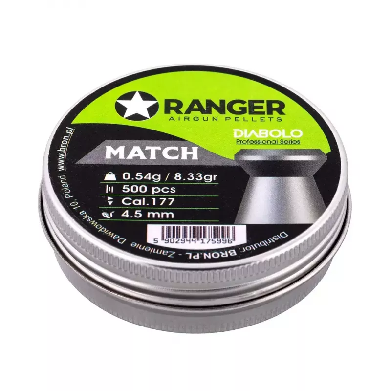 Airgun pellets RANGER PRORO 4.5 mm Diabolo — 500 pcs, silver, aluminum dispenser