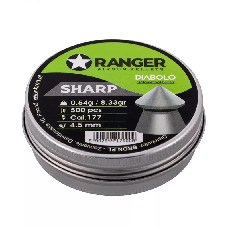 Gun pellets RANGER PRORO.45.500.S — 4.5 mm diabolo sharp point, 500 pcs, aluminum dispenser