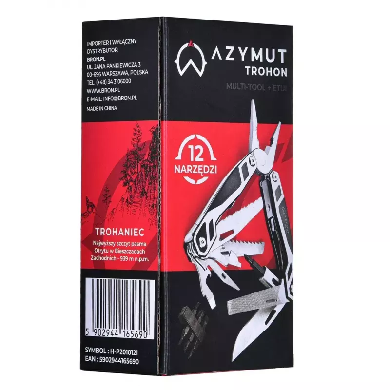 Multitool AZYMUT Trohon H-P2010121 — full-size 12-tool stainless steel pliers, 8 bits, fold 10.5 cm, 381 g