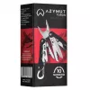 Multitool AZYMUT Turon 10-tools carabiner H-P224108 — stainless steel 420, 10 functions, folded 11 cm, weight 224 g, leather holster