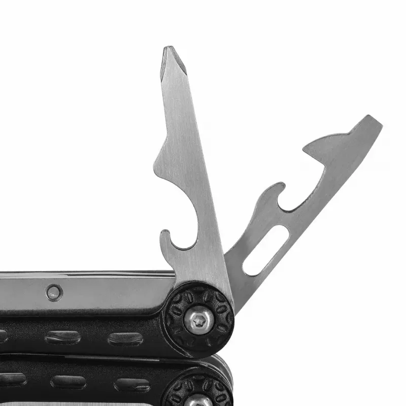 Multitool AZYMUT Turon 10-tools carabiner H-P224108 — stainless steel 420, 10 functions, folded 11 cm, weight 224 g, leather holster