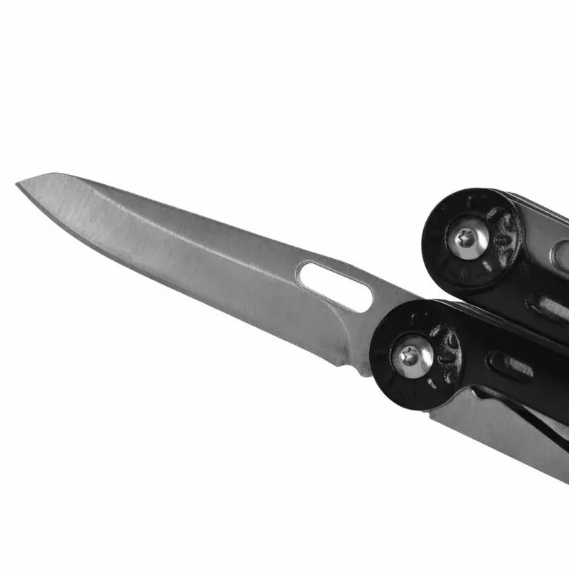Multitool AZYMUT Turon 10-tools carabiner H-P224108 — stainless steel 420, 10 functions, folded 11 cm, weight 224 g, leather holster