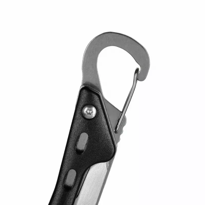 Multitool AZYMUT Turon 10-tools carabiner H-P224108 — stainless steel 420, 10 functions, folded 11 cm, weight 224 g, leather holster