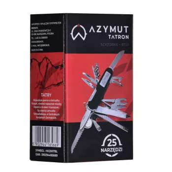 Pocket knife AZYMUT Tatron multifunctional folding knife 25 tools, stainless steel, 9 cm folded, 200 g, leather holster