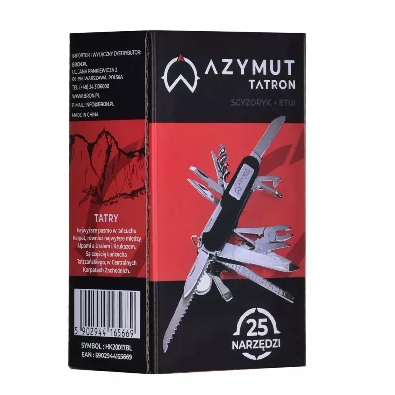 Pocket knife AZYMUT Tatron multifunctional folding knife 25 tools, stainless steel, 9 cm folded, 200 g, leather holster