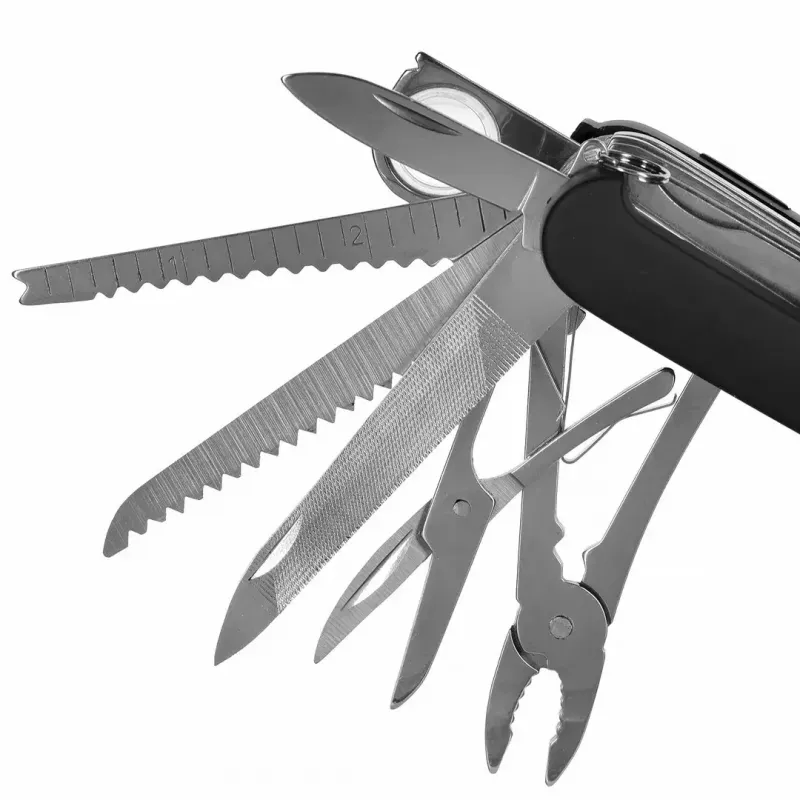Pocket knife AZYMUT Tatron multifunctional folding knife 25 tools, stainless steel, 9 cm folded, 200 g, leather holster