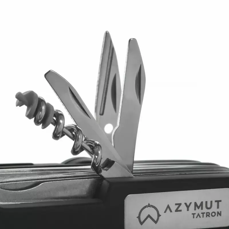 Pocket knife AZYMUT Tatron multifunctional folding knife 25 tools, stainless steel, 9 cm folded, 200 g, leather holster