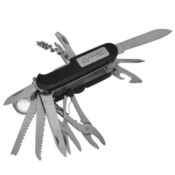 Pocket knife AZYMUT Tatron multifunctional folding knife 25 tools, stainless steel, 9 cm folded, 200 g, leather holster