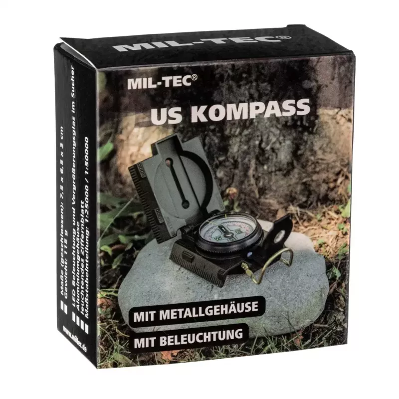 Navigational magnetic compass Mil‑Tec Mil‑Tec US with illumination, aluminium housing, scales 1:50k & 1:25k, olive