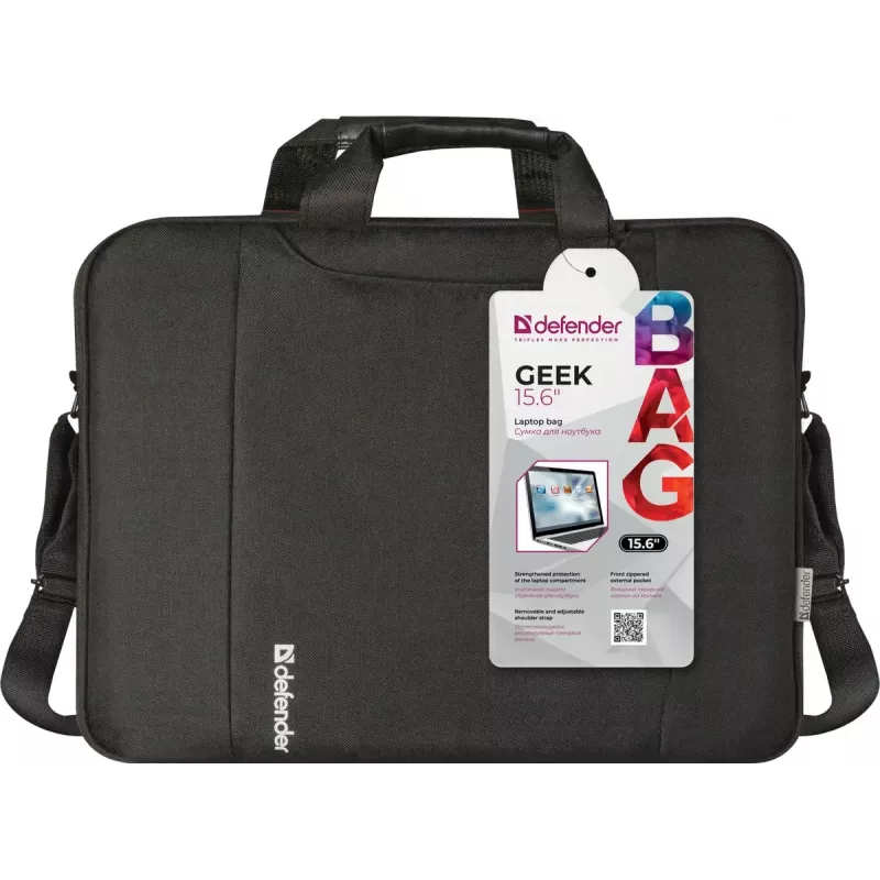 Laptop bag DEFENDER 15.6 inch (39.6 cm) — polyester, removable shoulder strap, zipper, black