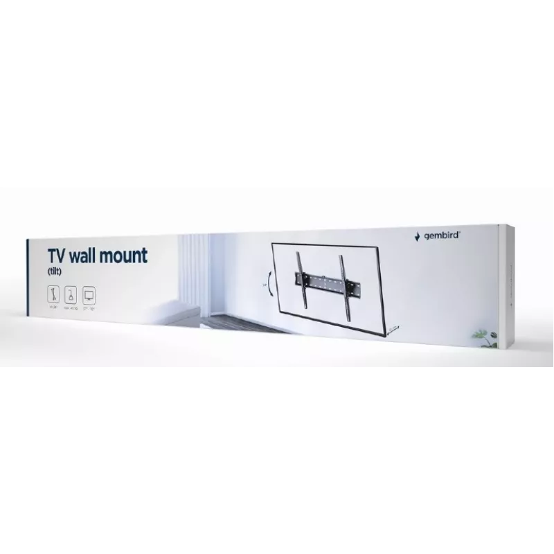 Gembird WM-70T-02 TV wall mount for 37–70 inch, max 40 kg, VESA 200×200–600×400, tilt ±12°, 5.3 cm wall distance, steel, Black