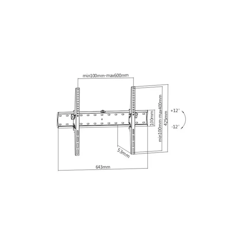 Gembird WM-70T-02 TV wall mount for 37–70 inch, max 40 kg, VESA 200×200–600×400, tilt ±12°, 5.3 cm wall distance, steel, Black