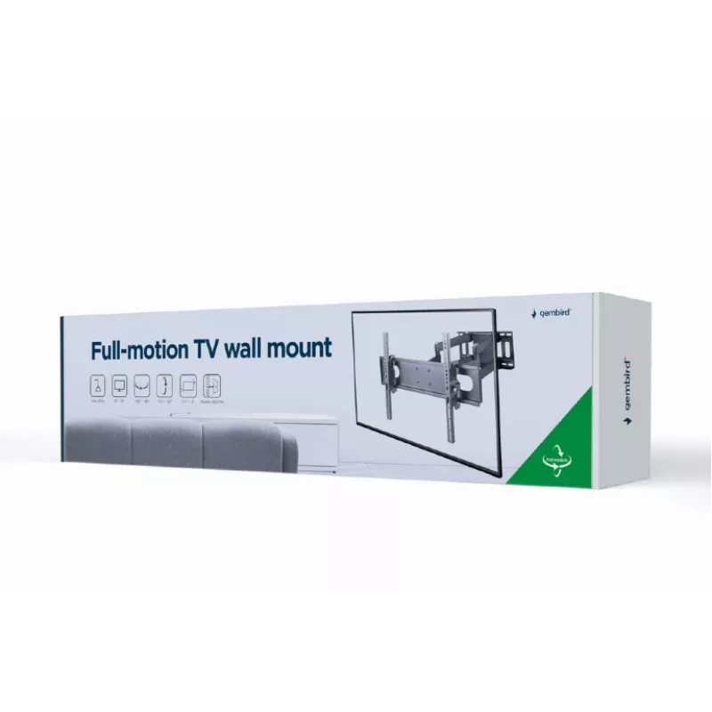 Wall TV mount GEMBIRD WM-70ST-01 for 37 inch–70 inch screens, tilt 0° to -20°, swivel ±60°, VESA 200×200–600×400, max 35 kg, black