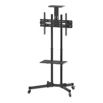 Floor TV & Monitor Mount Trolley Stand MANHATTAN 461238, mobile, black, height 1803 mm, VESA 200x200–600x400, max 50 kg