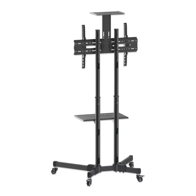 Floor TV & Monitor Mount Trolley Stand MANHATTAN 461238, mobile, black, height 1803 mm, VESA 200x200–600x400, max 50 kg