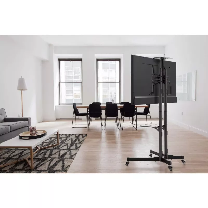 Floor TV & Monitor Mount Trolley Stand MANHATTAN 461238, mobile, black, height 1803 mm, VESA 200x200–600x400, max 50 kg
