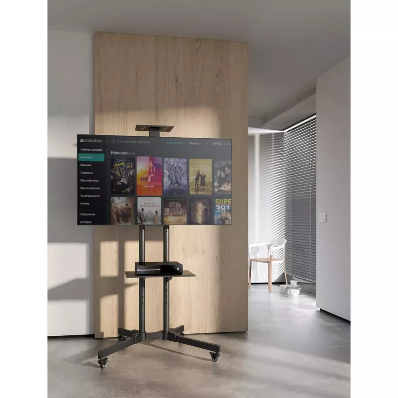 Floor TV & Monitor Mount Trolley Stand MANHATTAN 461238, mobile, black, height 1803 mm, VESA 200x200–600x400, max 50 kg