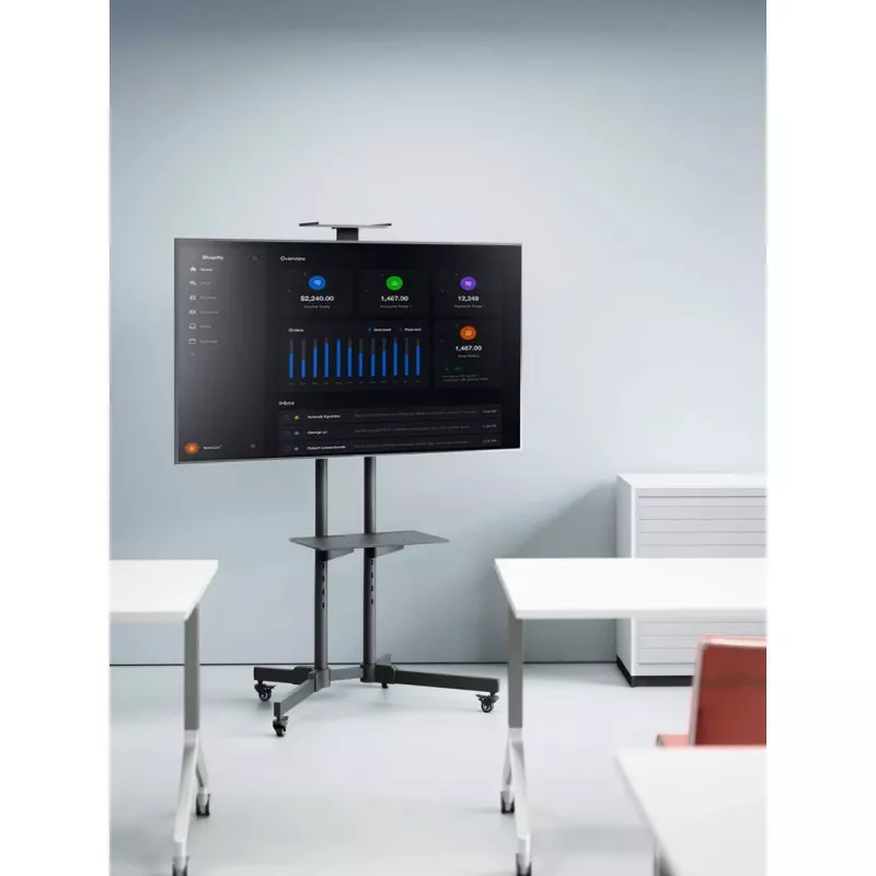 Floor TV & Monitor Mount Trolley Stand MANHATTAN 461238, mobile, black, height 1803 mm, VESA 200x200–600x400, max 50 kg