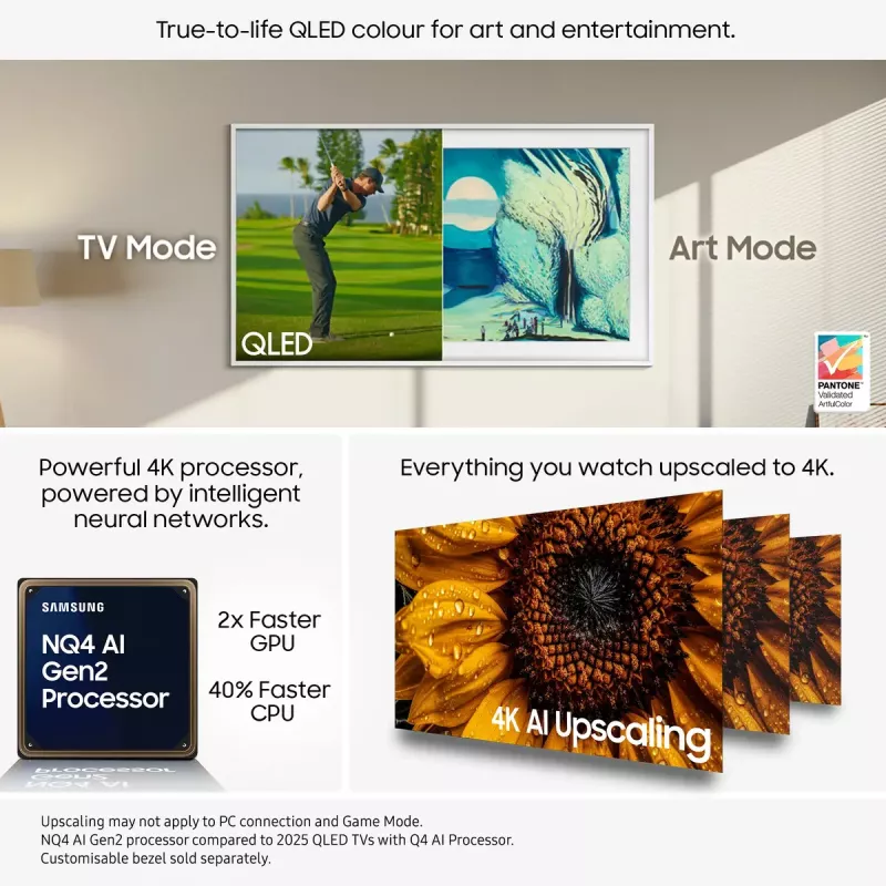 Television Samsung QE65LS03FAUXXH 65 inch The Frame QLED 4K HDR Smart TV, 3840×2160, Tizen, 120Hz