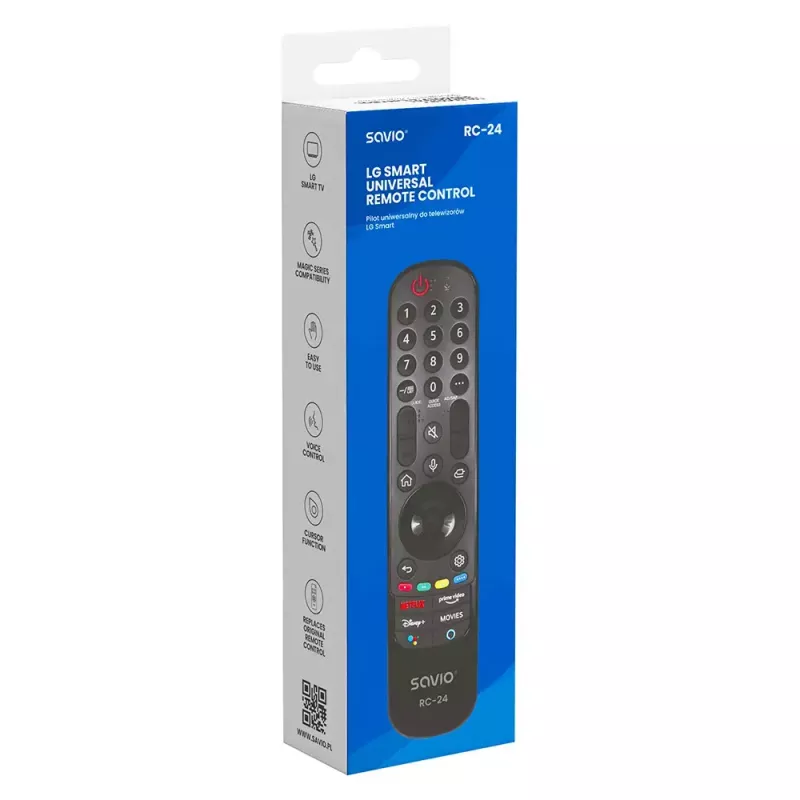 Remote control SAVIO RC-24 IR wireless universal for TV, black, press-button, range 10 m, supports 1 device