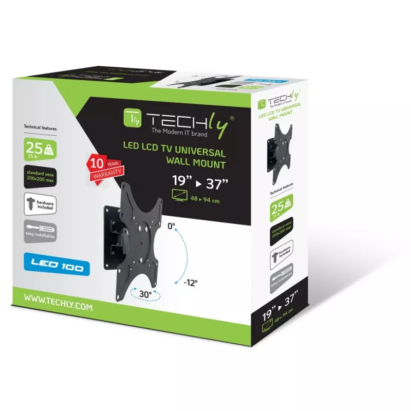 Techly 19-37 inch Wall Bracket for LED LCD TV Tilt 1 Swivel Black” ICA-LCD 2900B