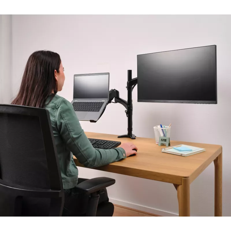 Desk mount TRUST Mara dual-arm monitor stand for 2 displays up to 32 inch – gas spring, VESA 75x75–100x100, max 16 kg, clamp, black