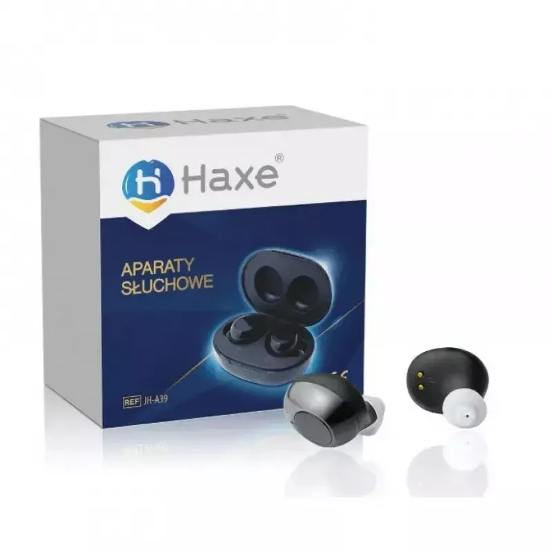 Haxe hearing amplifier JH-A39 in-ear, rechargeable, 35 dB gain, 400–4500 Hz, 6 volume levels, charging case