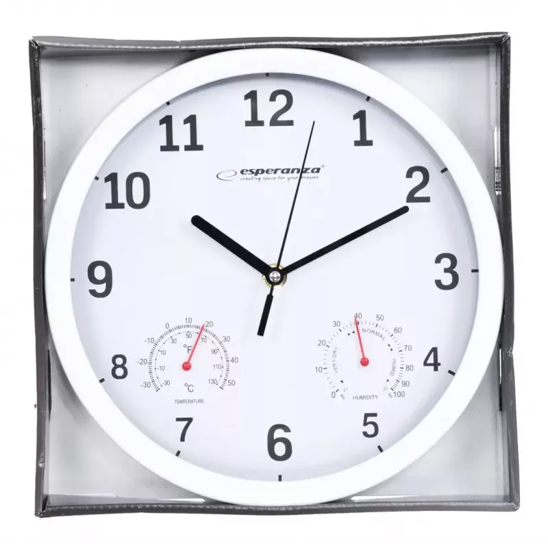 Wall clock ESPERANZA EHC016K Lyon Black, 25 cm diameter, silent movement, glass cover, plastic frame