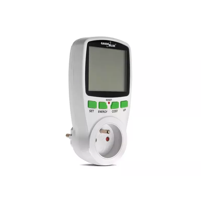 Wattmeter GreenBlue GB202 power meter 0–9999 W, 3600 W max, 220–240 V, 16 A, LCD display