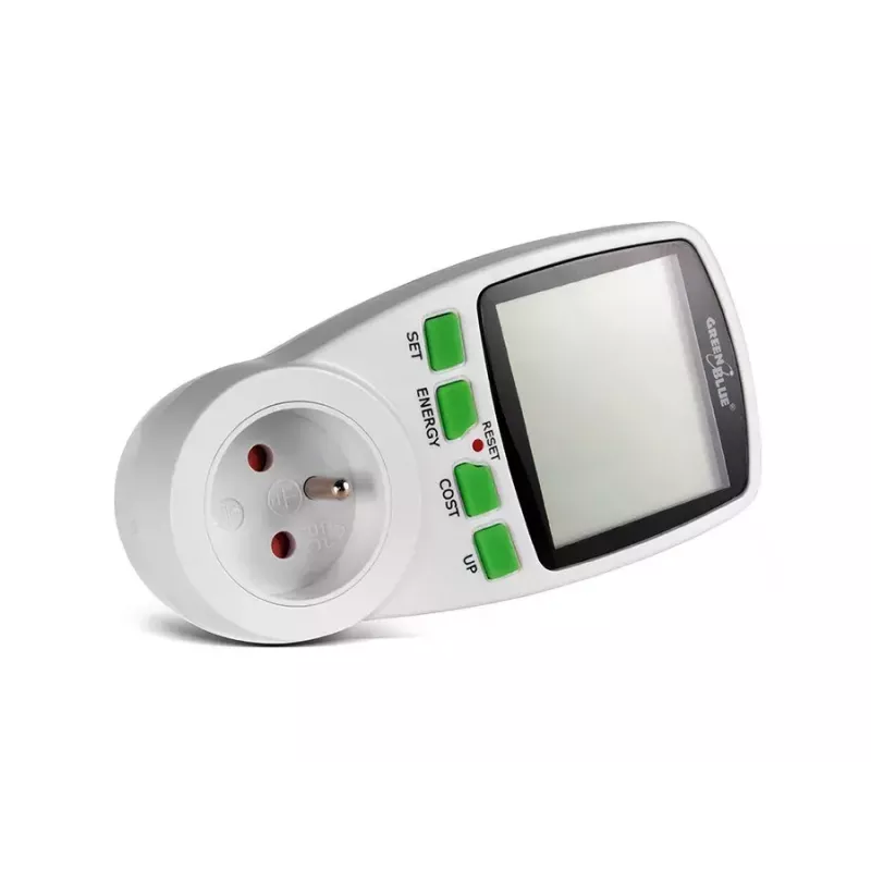 Wattmeter GreenBlue GB202 power meter 0–9999 W, 3600 W max, 220–240 V, 16 A, LCD display