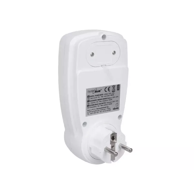 Wattmeter GreenBlue GB202 power meter 0–9999 W, 3600 W max, 220–240 V, 16 A, LCD display
