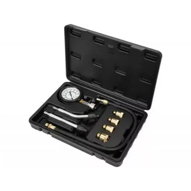 Analog manometer YATO YT-73022 0–20 bar, 75 mm dial, carbon steel, 0.5 m hose, 4 brass adapters, carry case