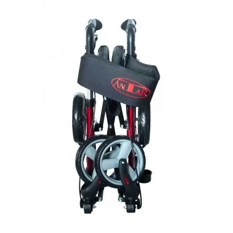 Four-wheel aluminium walker ANTAR AT51006, foldable, adjustable height, 20 cm wheels, max load 136 kg, seat 25×46 cm, weight 7.35 kg