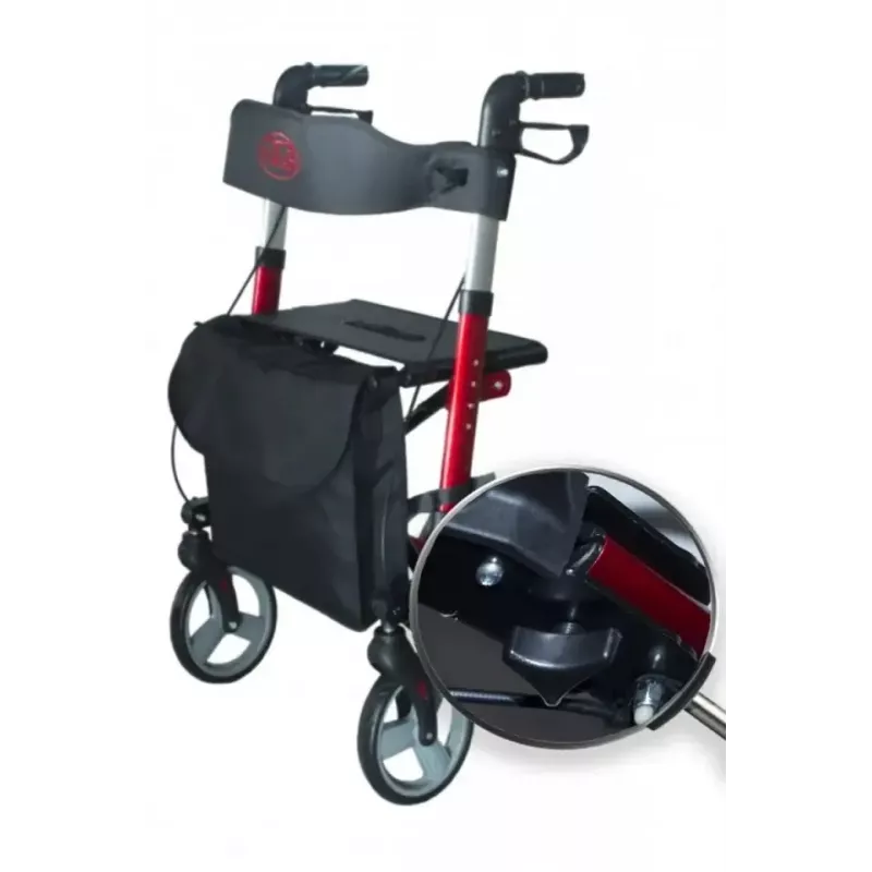 Four-wheel aluminium walker ANTAR AT51006, foldable, adjustable height, 20 cm wheels, max load 136 kg, seat 25×46 cm, weight 7.35 kg