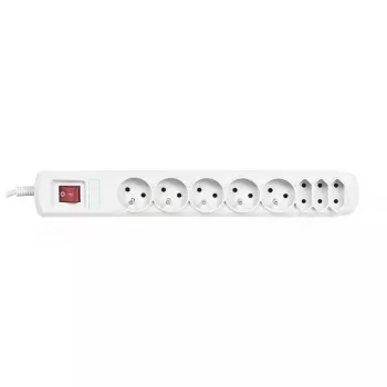 Power strip ActiveJet APN-8G/5M-GR — 8 AC outlets (Type E/C), 5 m cable, 10 A, 230 V, grey