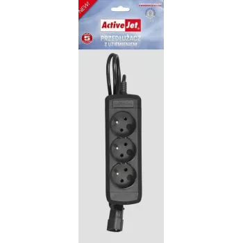 Power extension cable ActiveJet COMBO-IEC-3G/1.5M — 3-core IEC connector, 1.5 m, 3 AC outlets, 230 V/50 Hz, 10 A, black