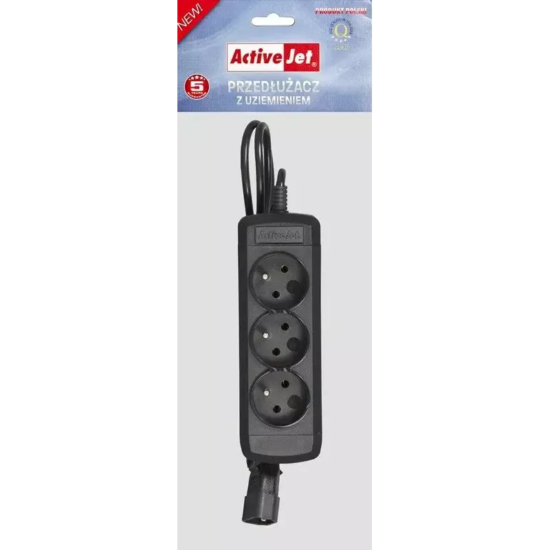 Power extension cable ActiveJet COMBO-IEC-3G/1.5M — 3-core IEC connector, 1.5 m, 3 AC outlets, 230 V/50 Hz, 10 A, black