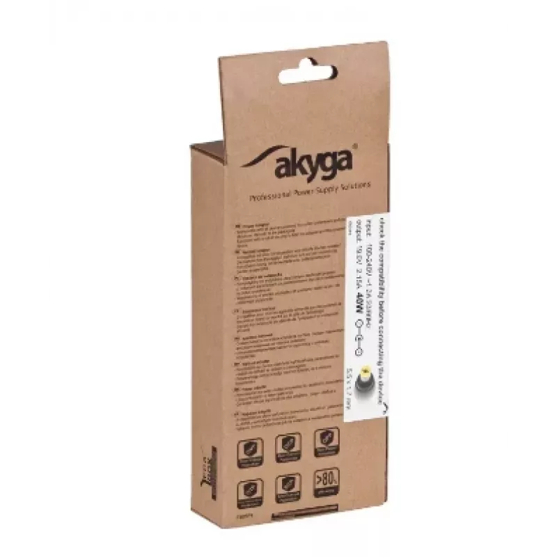 Akyga AK-ND-47 Laptop Power Adapter for Acer, 40 W, 19 V / 2.15 A, 5.5 x 1.7 mm
