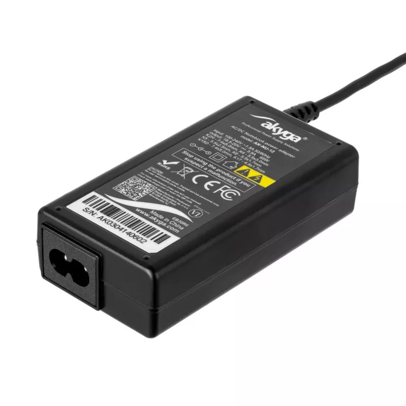 Indoor charger Akyga AK-NU-12 for laptops, 65 W, output 1–3.5 V, input 18.5–20 V, AC, black
