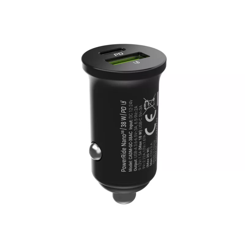 Car charger Green Cell CADM-GC-38AC 38W, 1x USB-C (PD 3.0) + 1x USB-A, aluminium housing, black