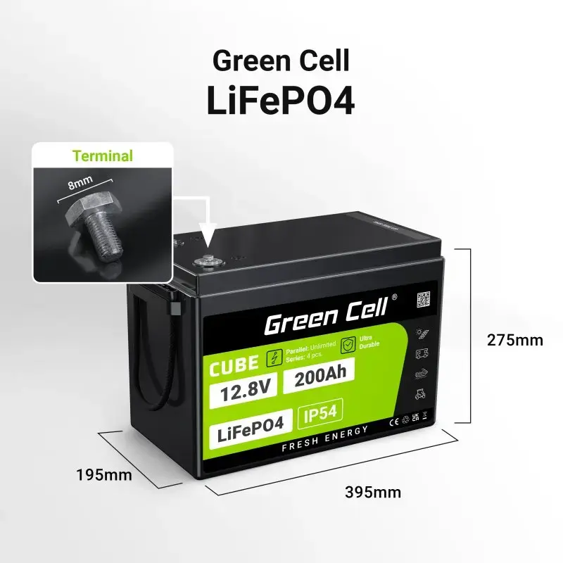UPS battery Green Cell LFPGC12V200AH Lithium Iron Phosphate 12.8V 200Ah, 395×195×275 mm, 20.5 kg
