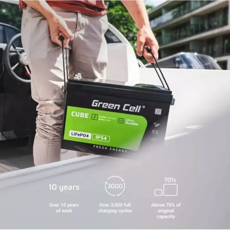 LiFePO4 battery Green Cell 12.8V 125Ah — 125 Ah, 12.8 V, 150 A max discharge, 13.5 kg, 340×180×225 mm