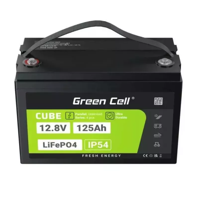 LiFePO4 battery Green Cell 12.8V 125Ah — 125 Ah, 12.8 V, 150 A max discharge, 13.5 kg, 340×180×225 mm