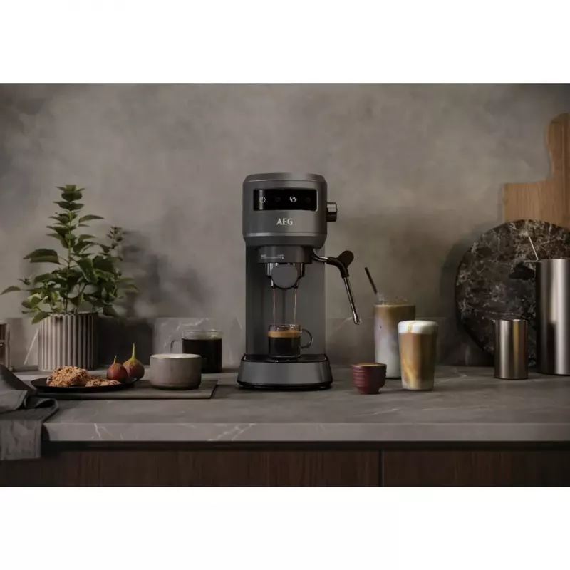 Espresso machine AEG EC6-1-6BST, manual countertop, 1.0 L water tank, 15 bar, milk frother, 1450 W, touch control, black