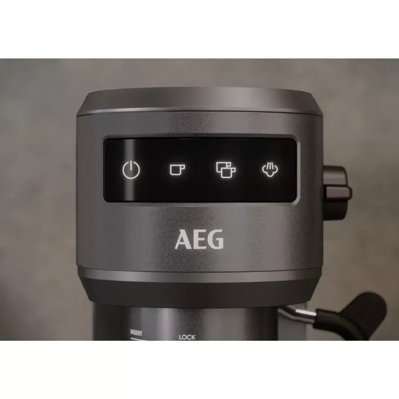 Espresso machine AEG EC6-1-6BST, manual countertop, 1.0 L water tank, 15 bar, milk frother, 1450 W, touch control, black